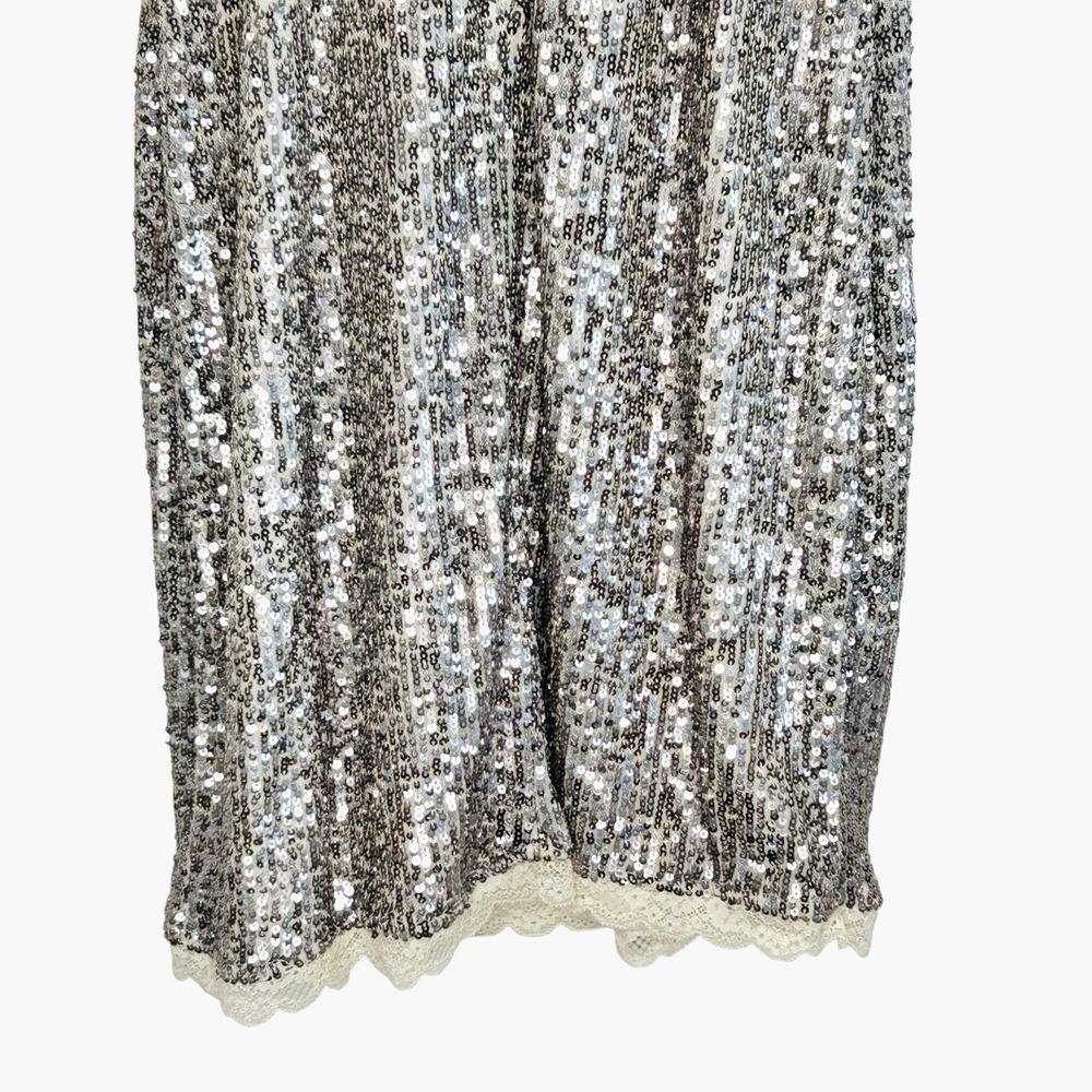 Y2k Sequin Babydoll Slip Dress XS Silver Fairy Mini Lace HOCO Holiday Party Club - Picture 7 of 9